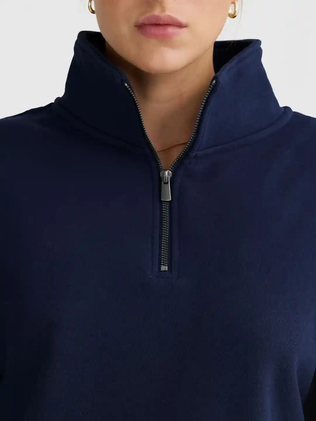 Buy MISCHIEF MONKEY Women High Neck Half Zipper Pullover Casual