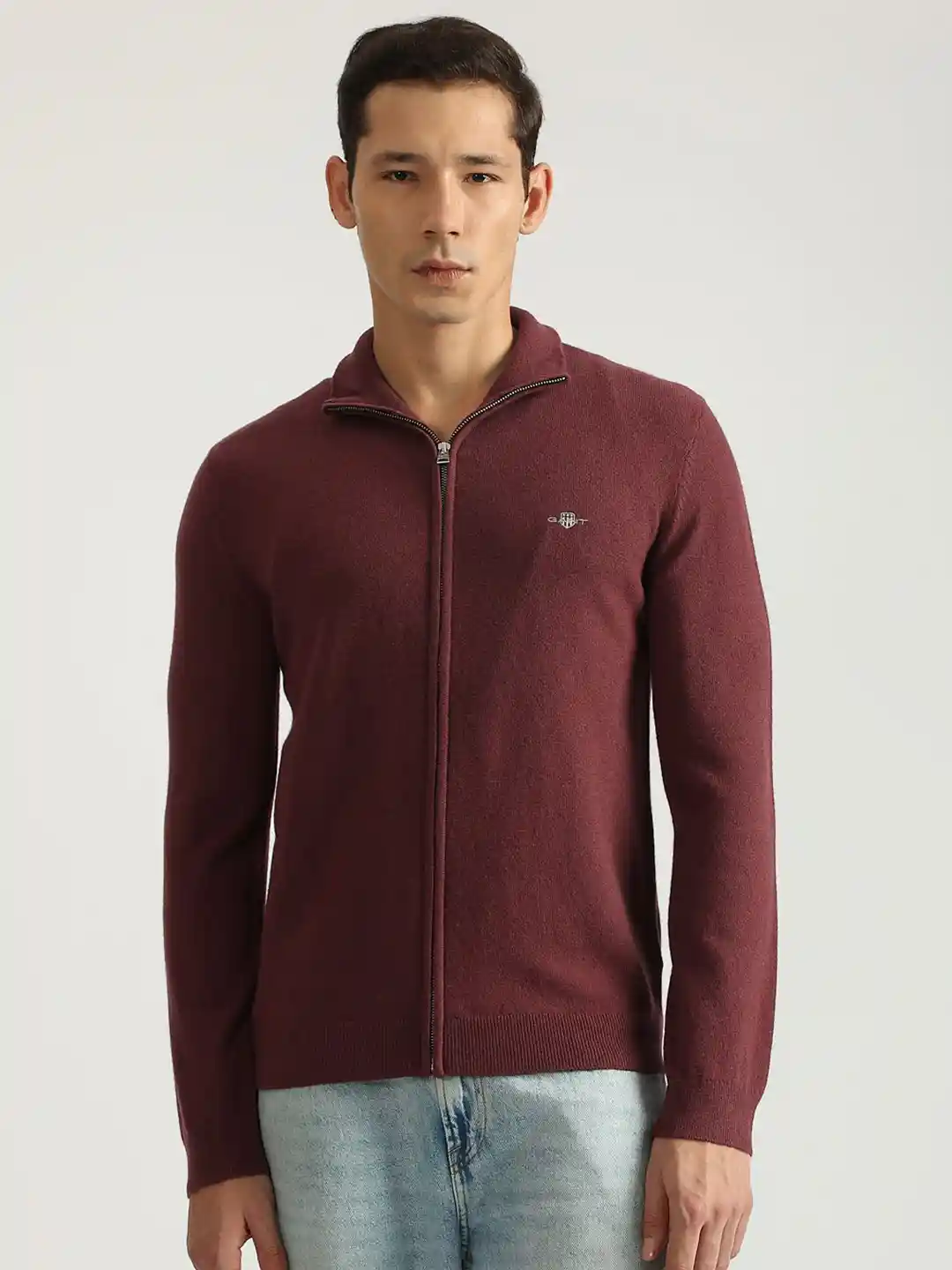 Buy GANT Men Woollen Cardigan with Zip Detail Detail Sweaters