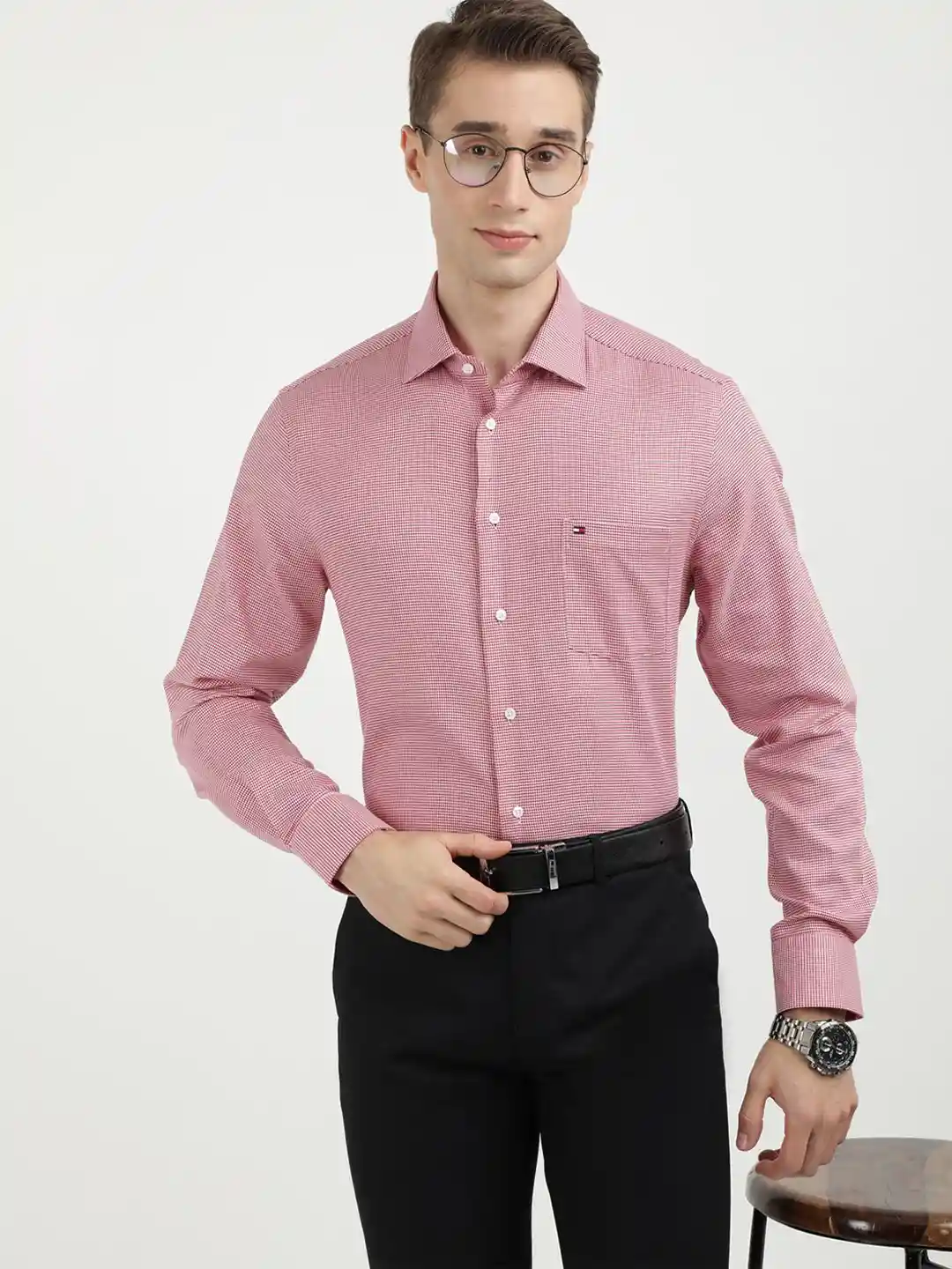 Buy Tommy Hilfiger Men Cutaway Collar Textured Cotton Formal Shirt