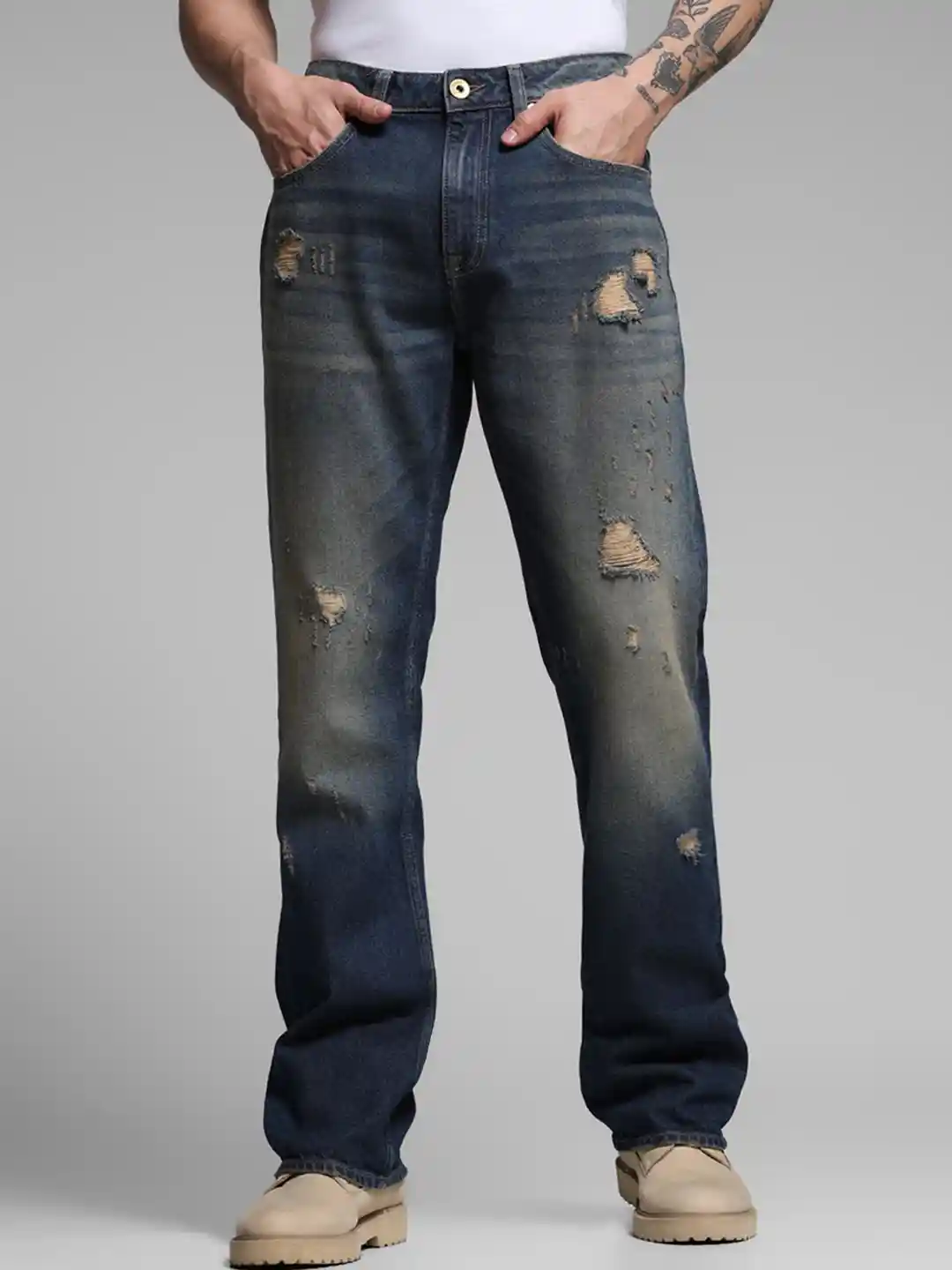 Buy Jack Jones Men Bootcut High-Rise Mildly Distressed Light