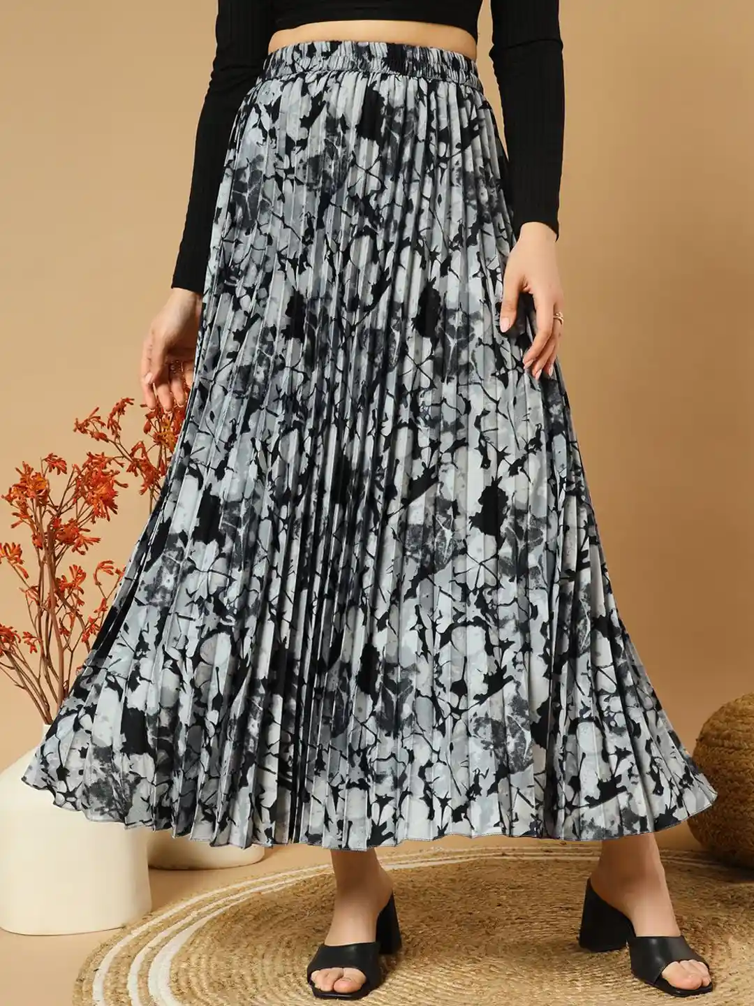 Myntra Pleated Maxi Skirt Floral ZWERLON Printed A-Line Maxi Skirt
