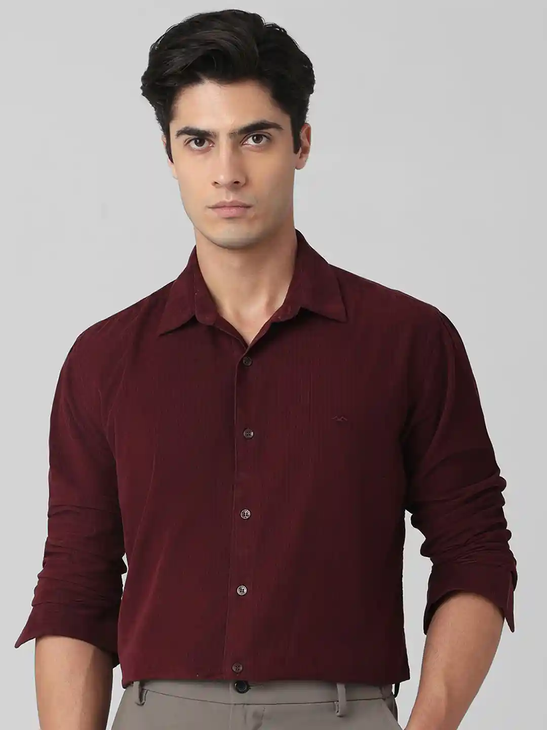 Buy Mufti Men Spread Collar Textured Cotton Slim Fit Casual Shirt