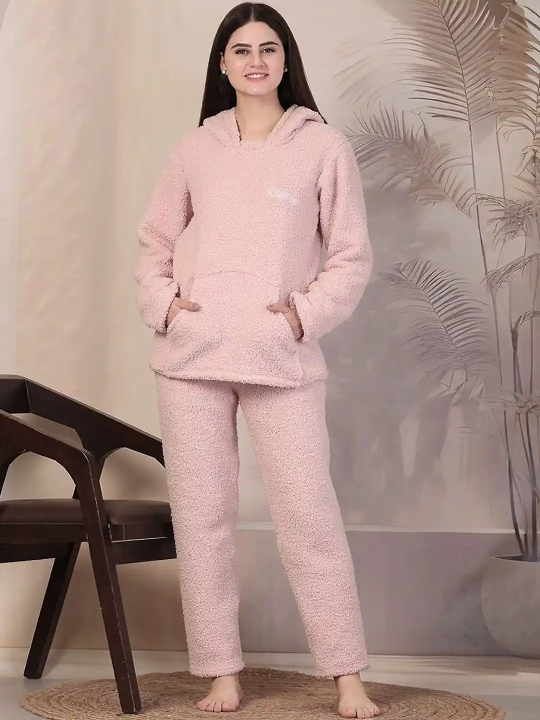 Buy KLOTTHE Women Light Pink Solid Sherpa Heavy Winter Hooded