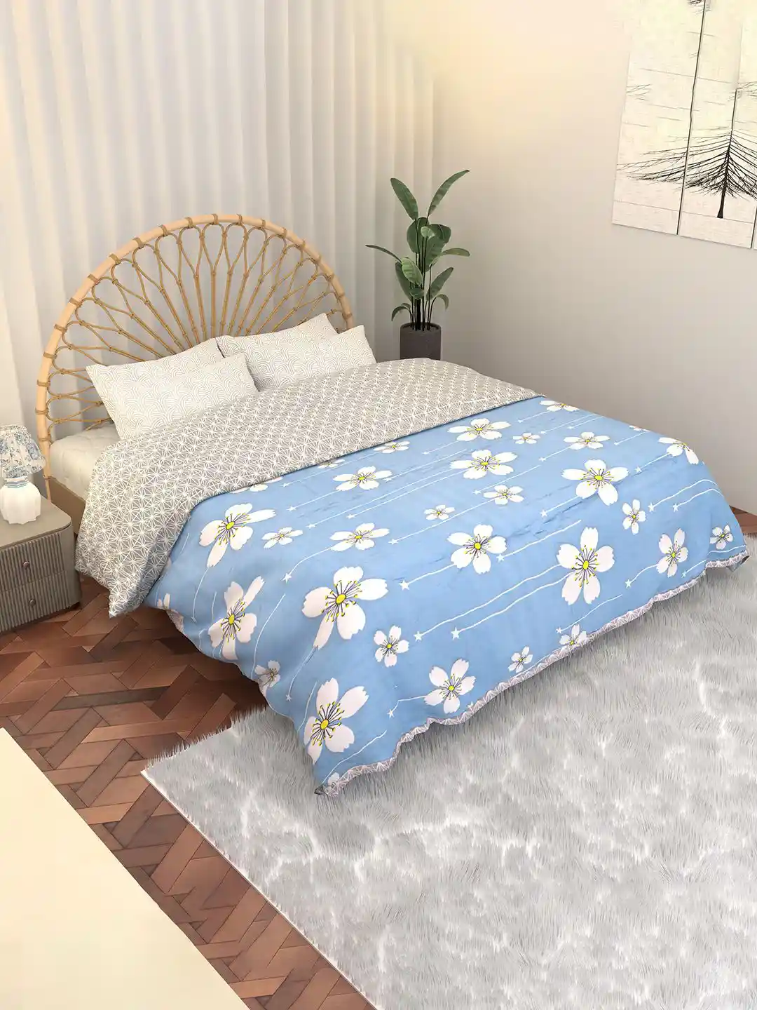 Buy Kuber Industries Blue Floral Printed Microfiber AC Room 210