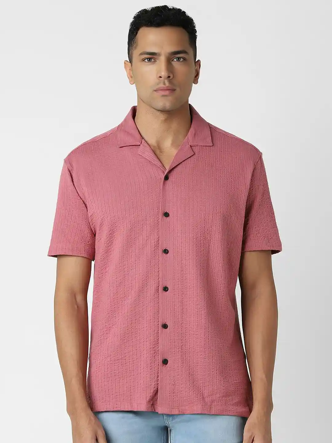 Buy Van Heusen Men Cuban Collar Textured Cotton Slim Fit Casual