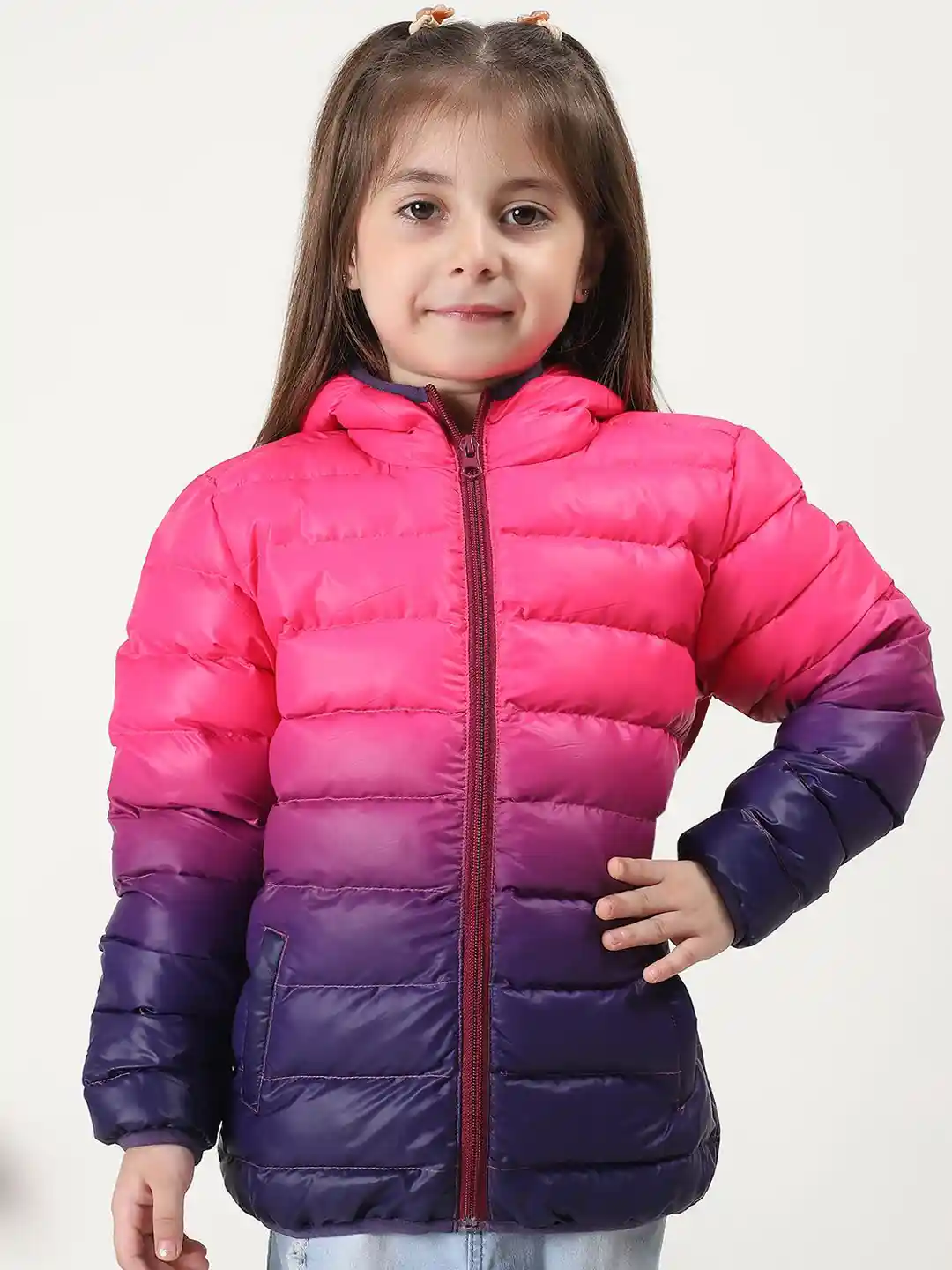 HOUSE OF VEDAS Girls Floral Colourblocked Lightweight Puffer Jacket with  Patchwork