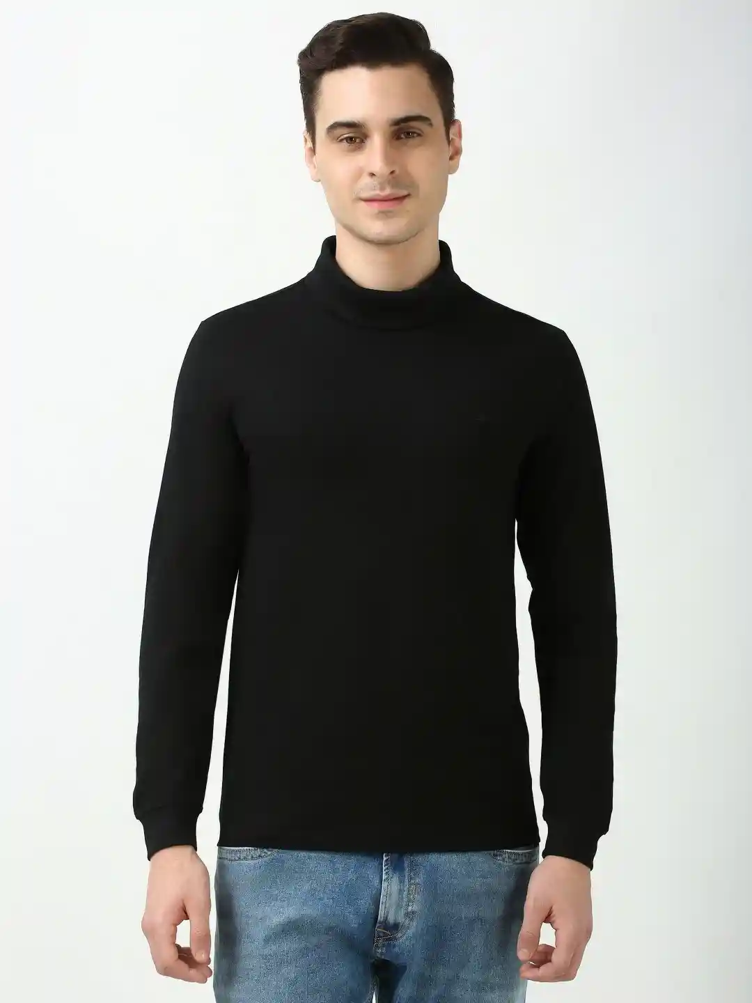 Buy Peter England Casuals Men Solid Turtle Neck Cotton T-shirt