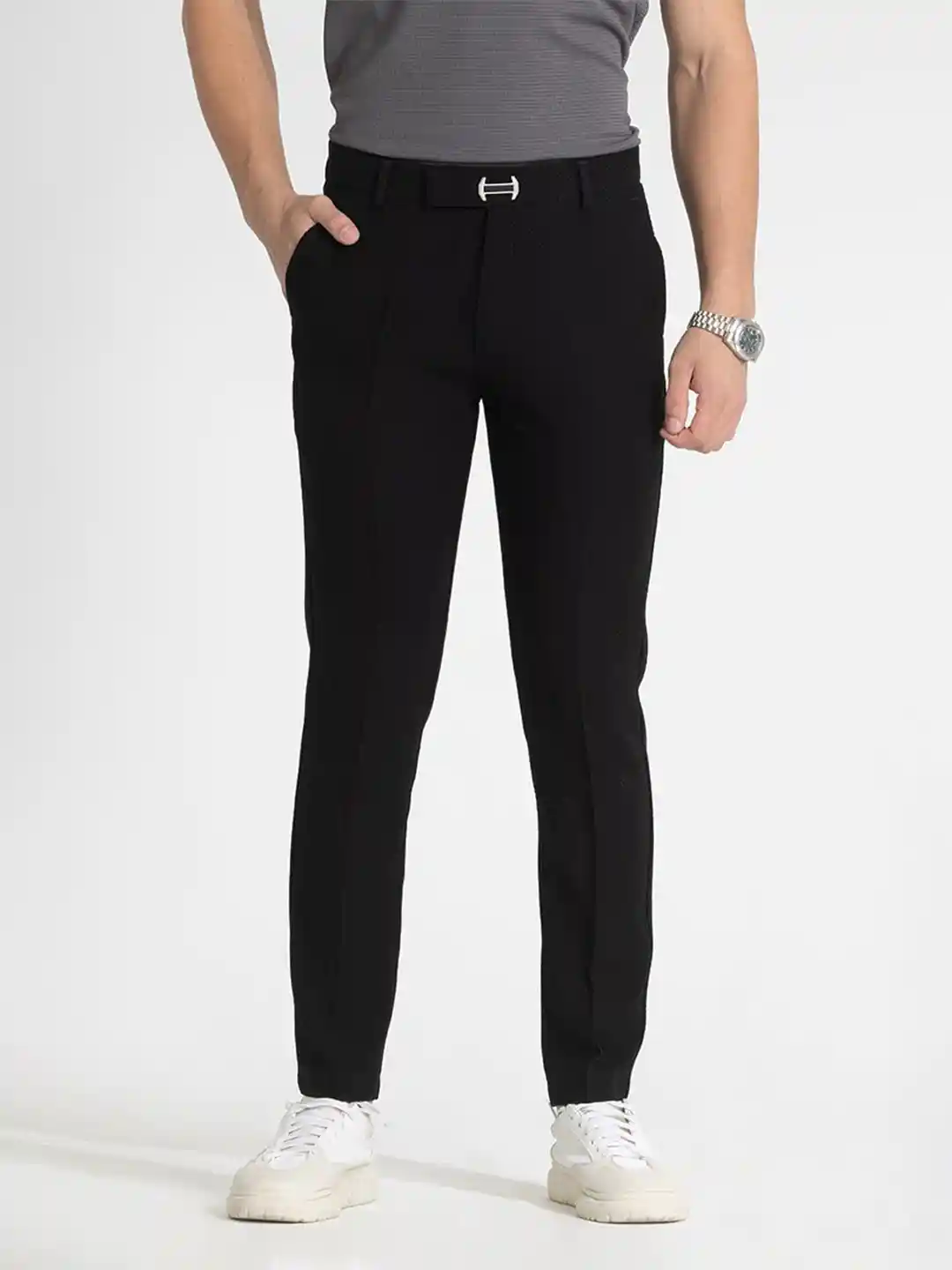 Buy Snitch Men Textured Relaxed Loose Fit Trousers Trousers for