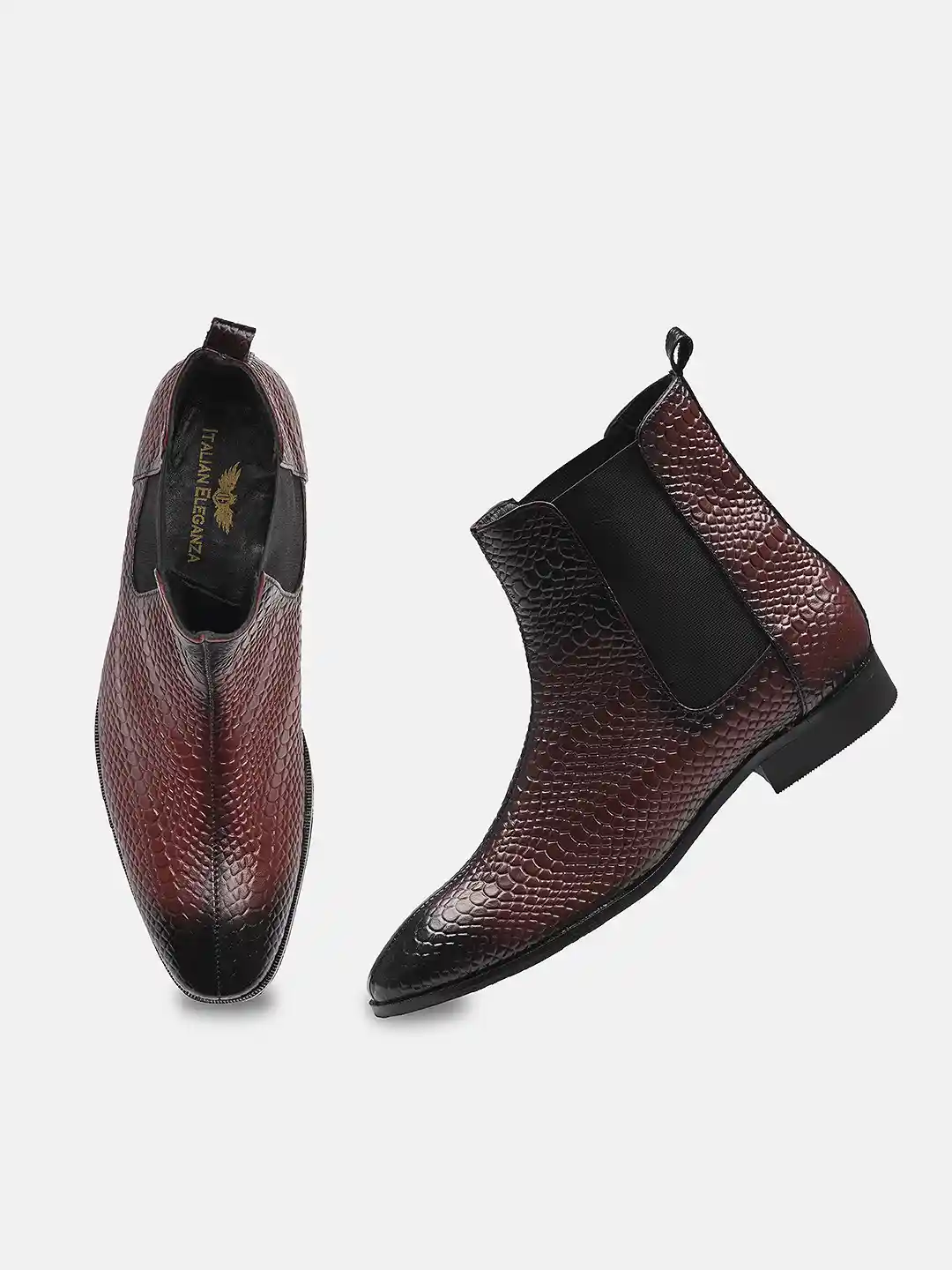 ITALIAN ELEGANZA Men Patterned Leather Chelsea Boots