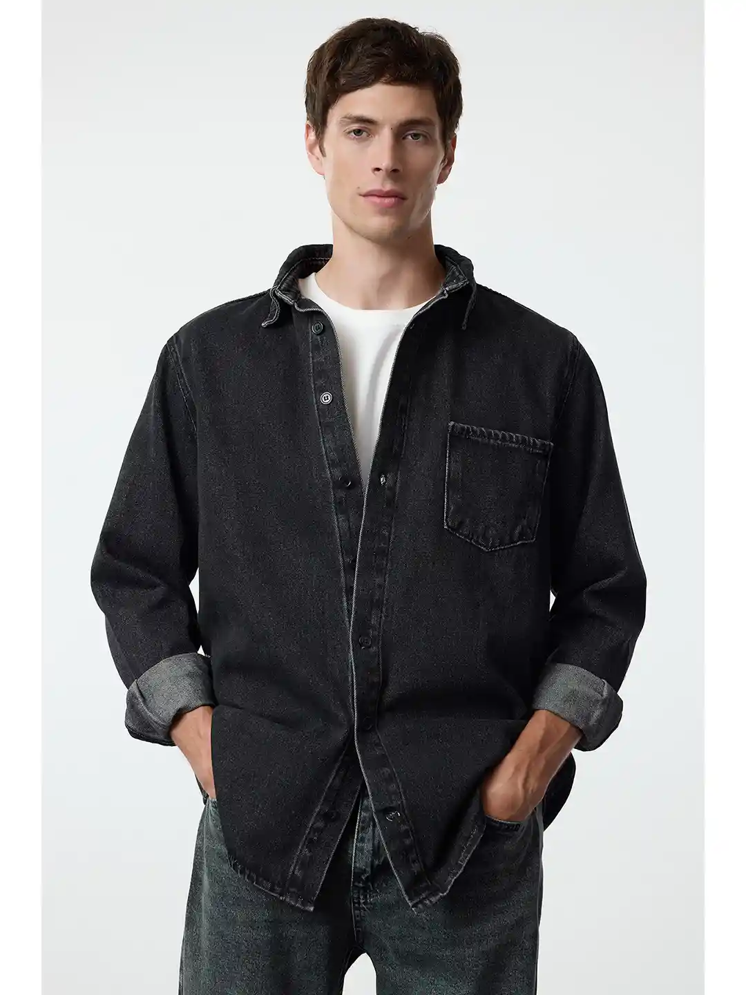 Trendyol Men Washed Longline Denim Jacket