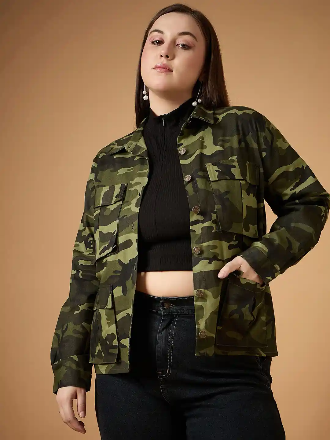 Buy SASSAFRAS Curve Women Camouflage Tailored Jacket with