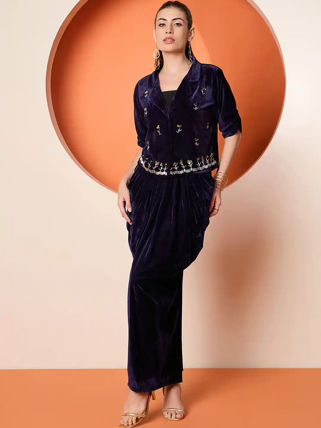 Antheaa Embellished Velvet Top With Skirt Co-Ords