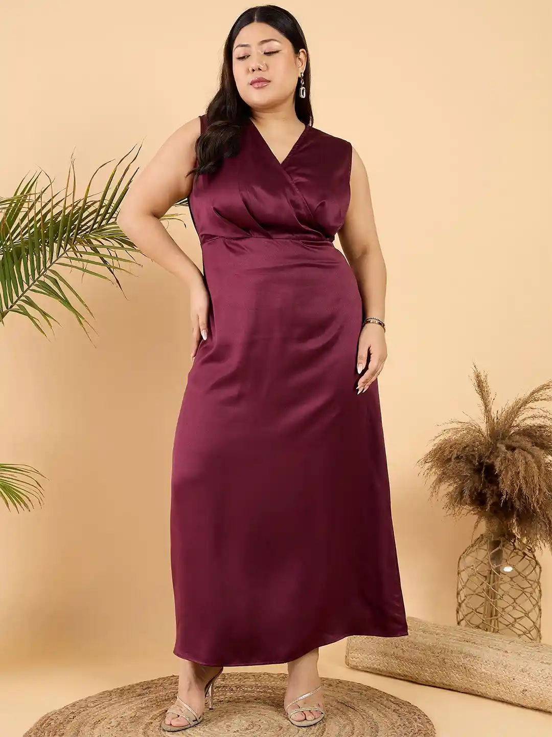CURVY STREET Women Satin Sheath Maxi Dress