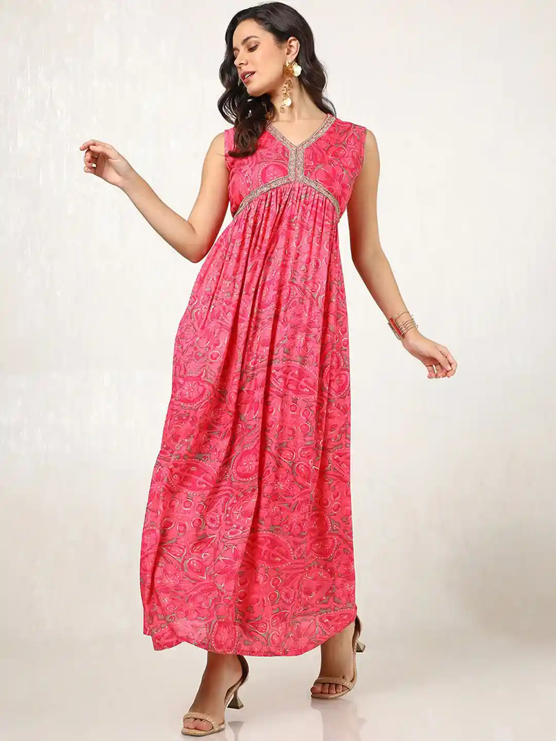 Soch Women Printed Fit Flared Maxi Ethnic Dresses