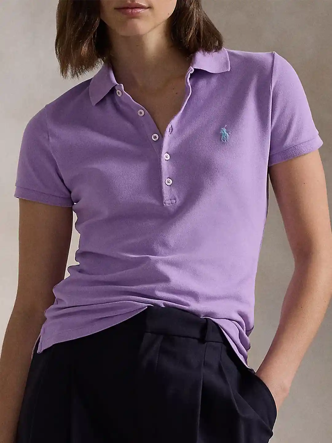 Buy Polo Ralph Lauren Women Solid Slim Fit Polo Collar T-shirt