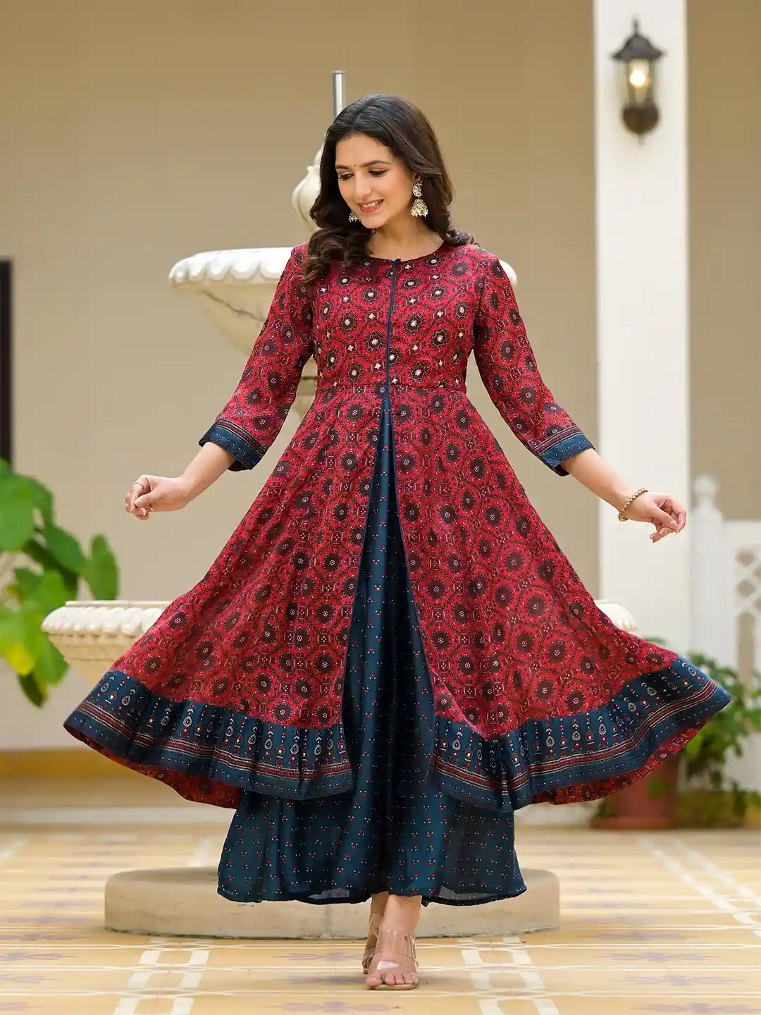 Buy Juniper Ethnic Motifs Printed Cotton Keyhole Neck Maxi