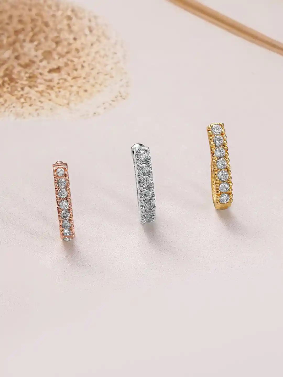 Buy Rubans Set of AD Studded Nose Pins 18K Rose Gold, 18K Gold