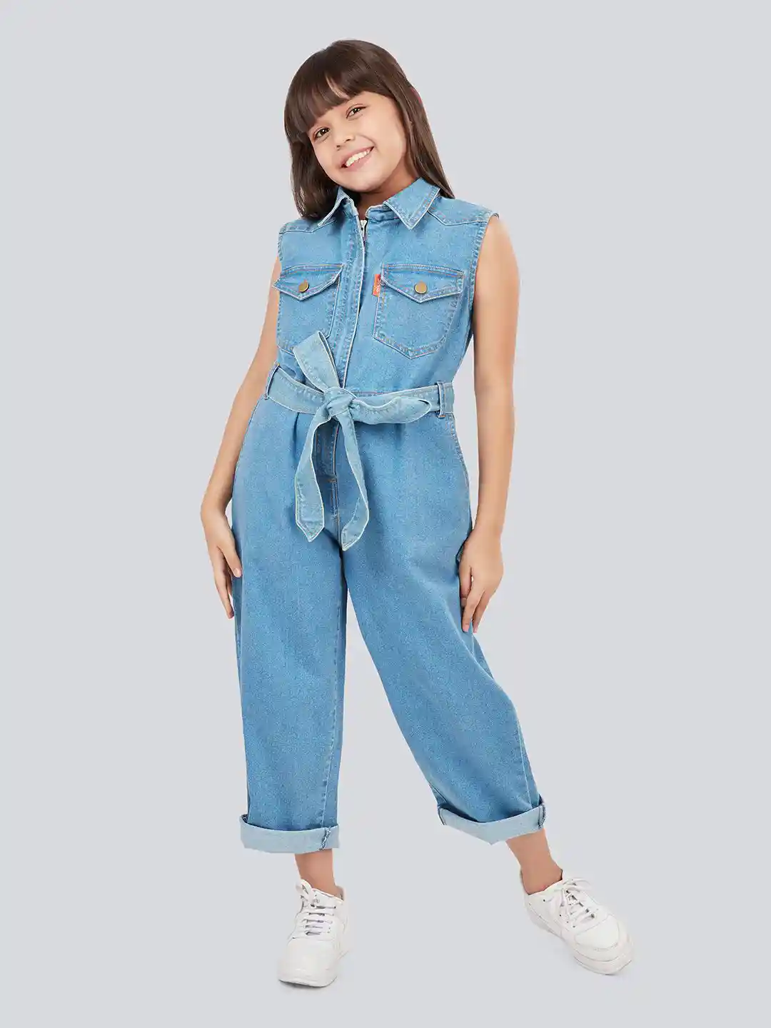 Buy Olele Girls Relax Fit Cotton Denim Sleeveless Boiler Suit