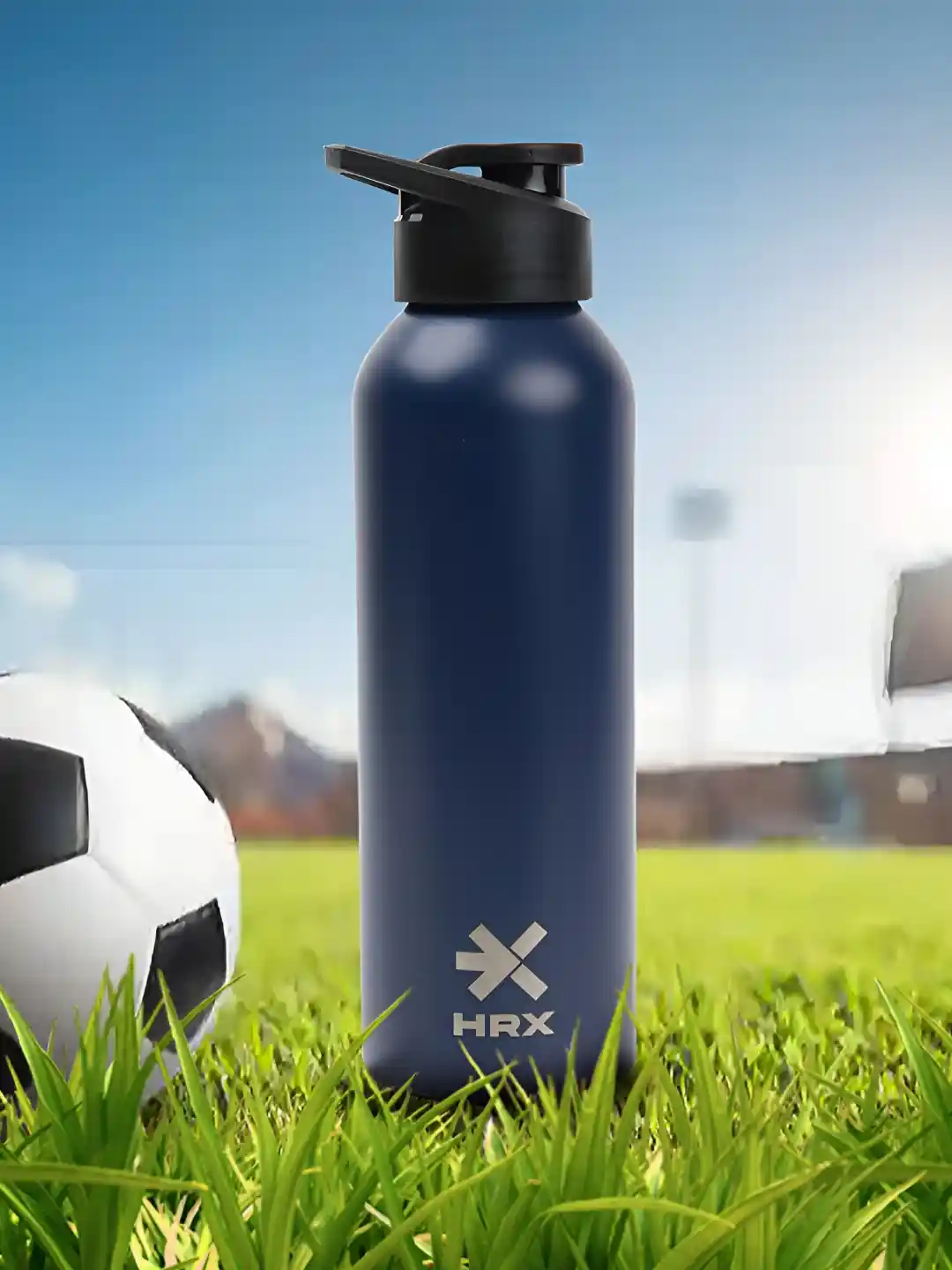 HRX by Hrithik Roshan Blue Brand Logo Stainless Steel Flip Top Sipper Flask Infuser Water Bottle-1L