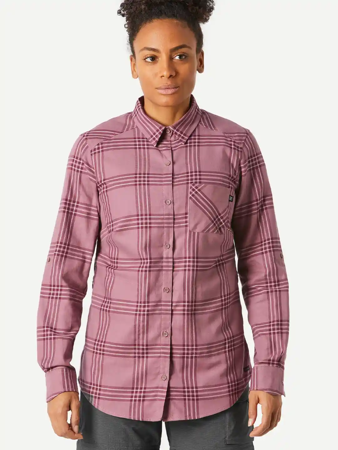 Buy Decathlon FORCLAZ Women Pink Checked Full Sleeve Light