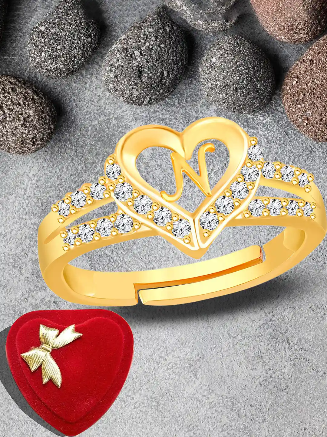 Buy Lila Gold-Plated American Diamond Studded Alphabet N Heart