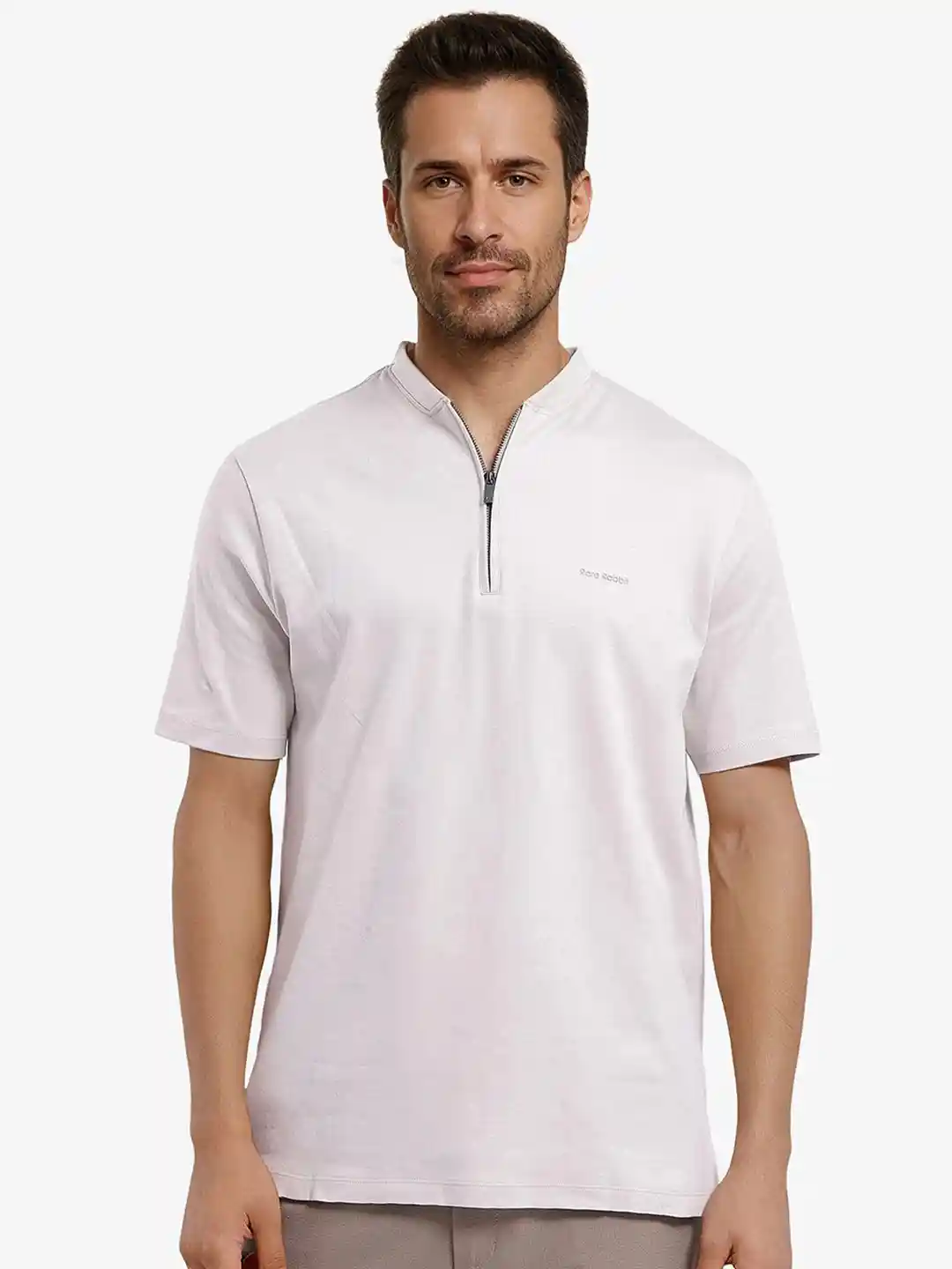 Buy RARE RABBIT Men Solid Mandarin Collar Cotton T-shirt Tshirts