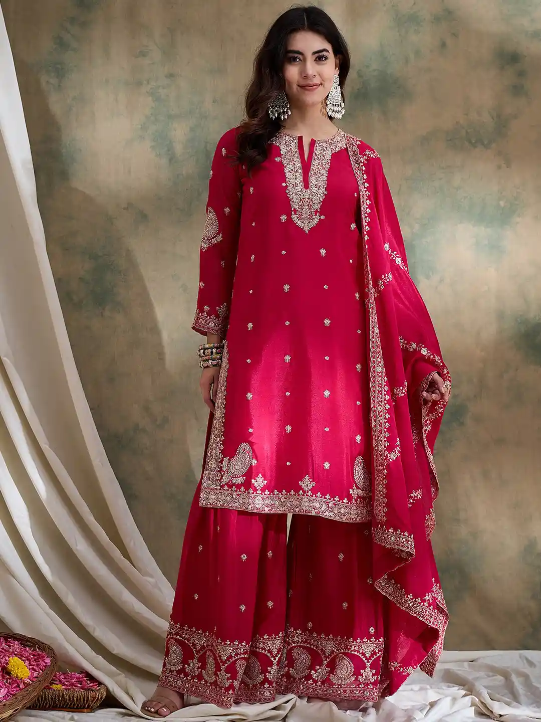 Notch Neck Embroidered Straight Kurta