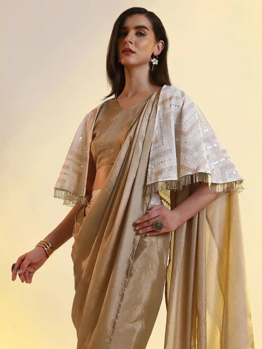 Buy QISSA Embellished Mirror Work Dhoti Saree Sarees for Women