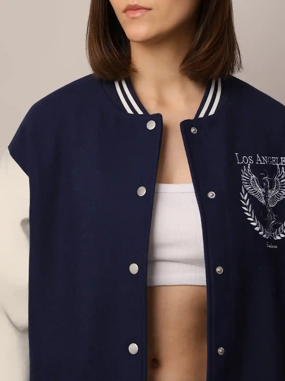 Buy ONLY Women Stand Collar Colourblocked Casual Varsity