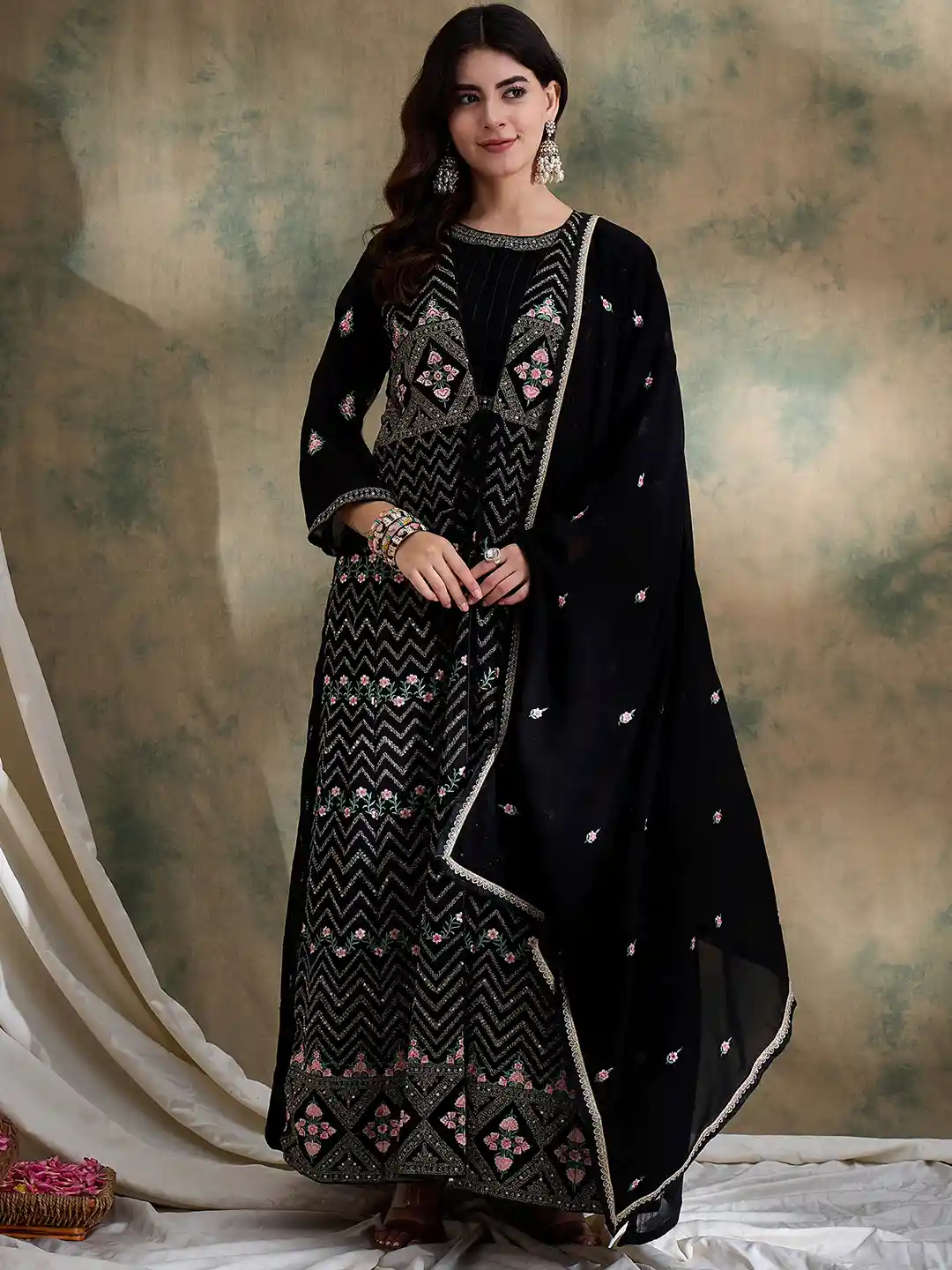 Buy Miss Ethnik Embroidered Georgette Ethnic Maxi Dress With