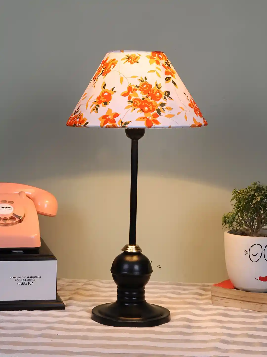 Devansh Black Printed Metal Traditional Abstract Shaped Table Lamp