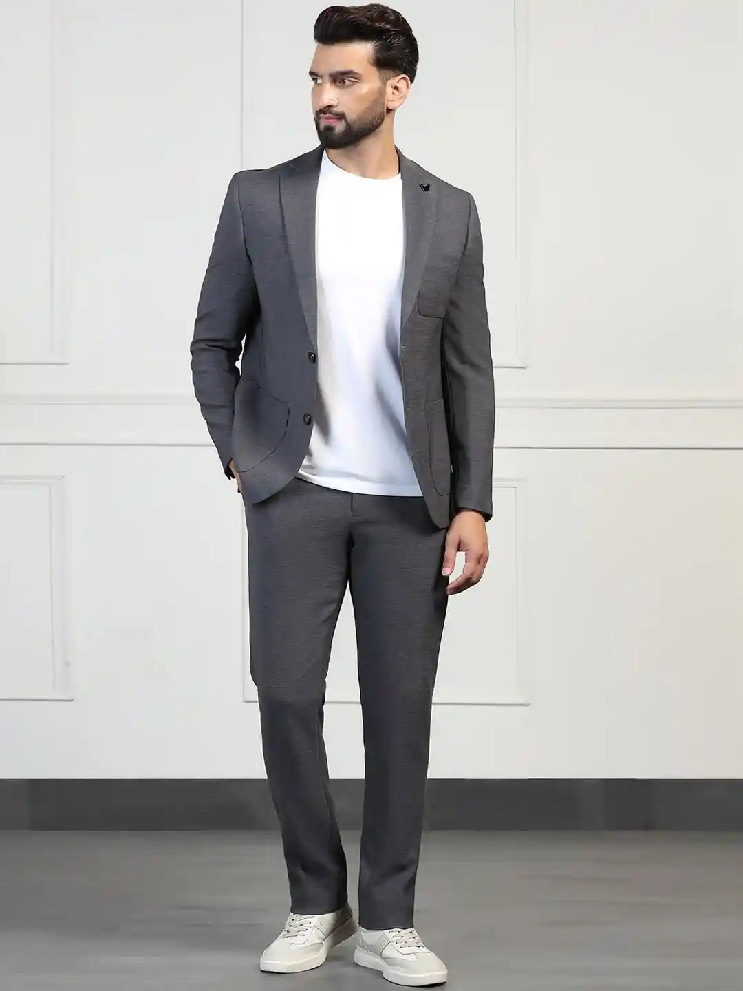 Grey Suits Color Shoes With Black Suit Two Piece Charcoal Textured