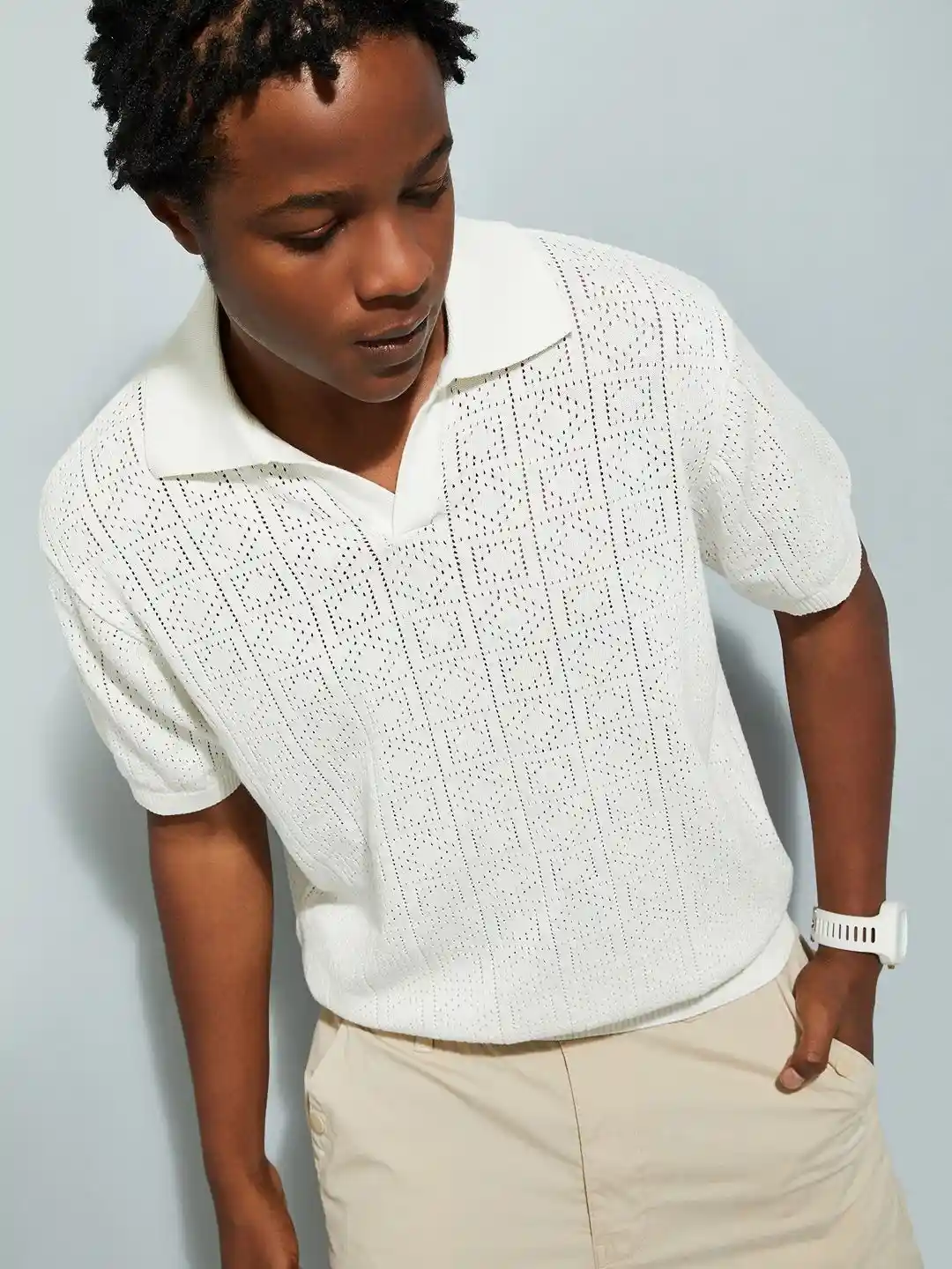 Buy max URB_N Men Oversized Pointelle Knit Polo T-shirt - Tshirts