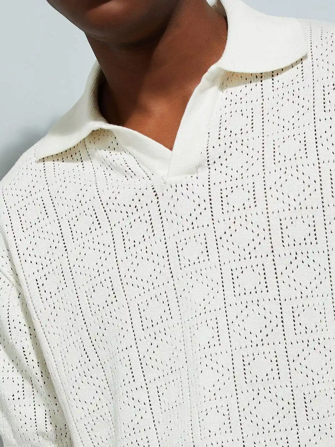 e*i様 *p(R)ojectR® Knit Polo Shirt Buy max URB_N Men Oversized Pointelle Knit Polo T-shirt - Tshirts