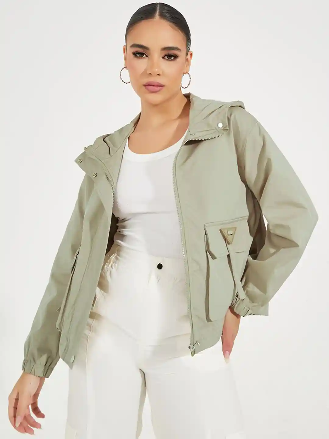 Styli Women Regular Length Pocket Detail Utility Bomber Jacket
