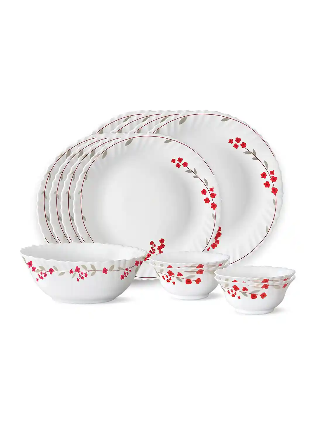 Buy Larah by BOROSIL Verona 13-Pcs White Red Printed Dinner Set
