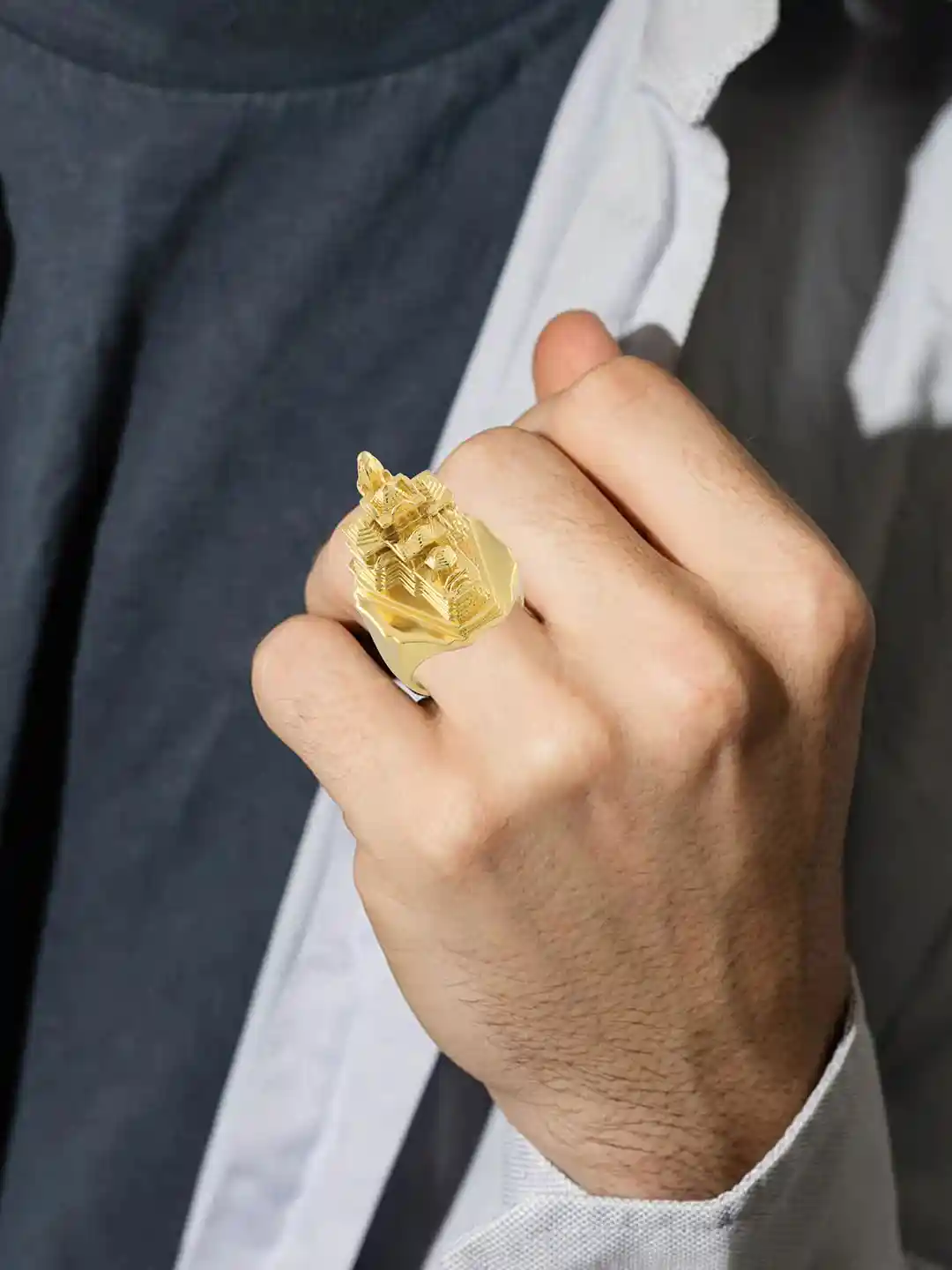 Buy MEMOIR Men 24 KT Gram Gold Ram Mandir Model Finger Ring