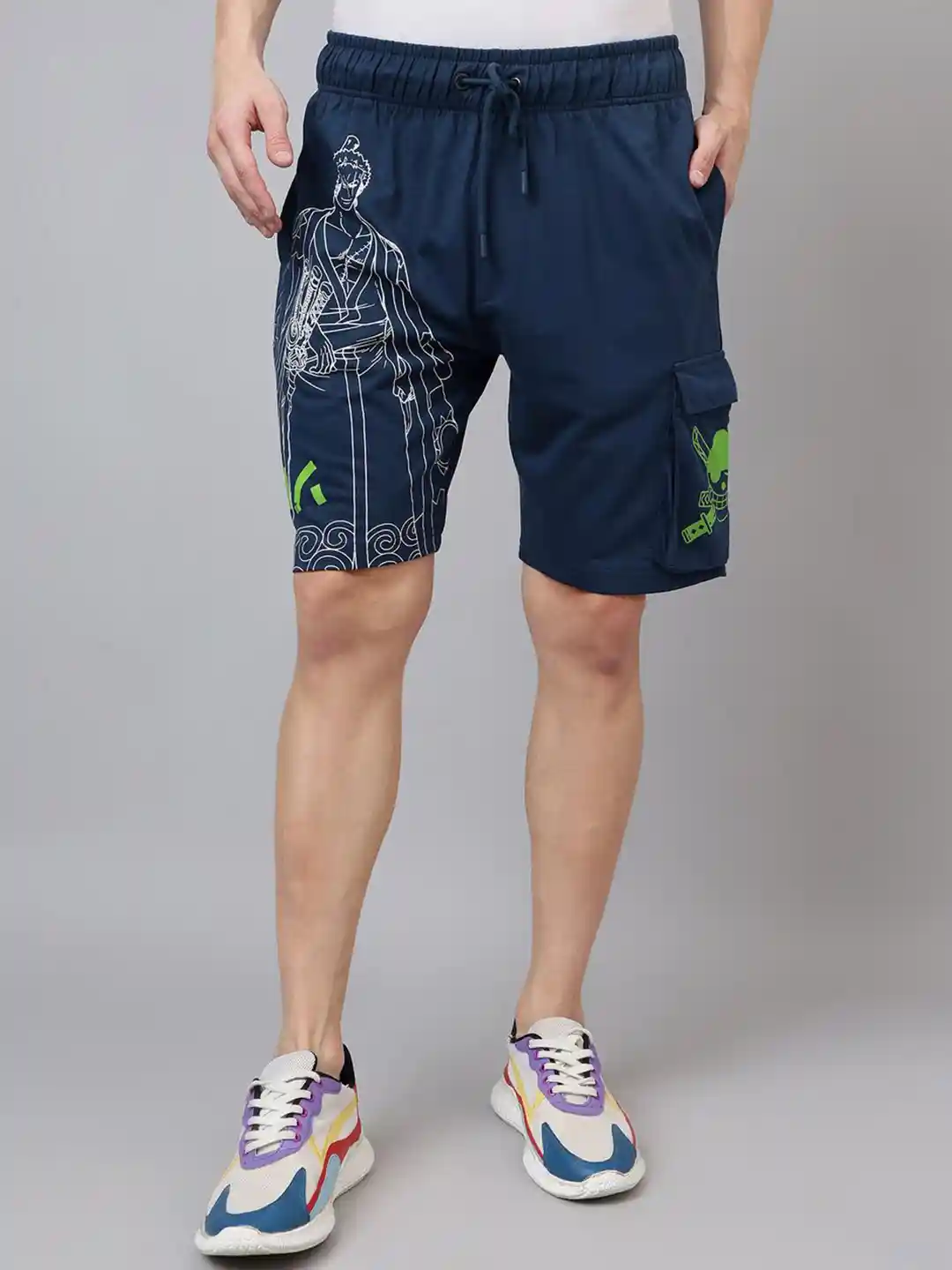 Free Authority Men One Piece Anime Printed Mid Rise Shorts