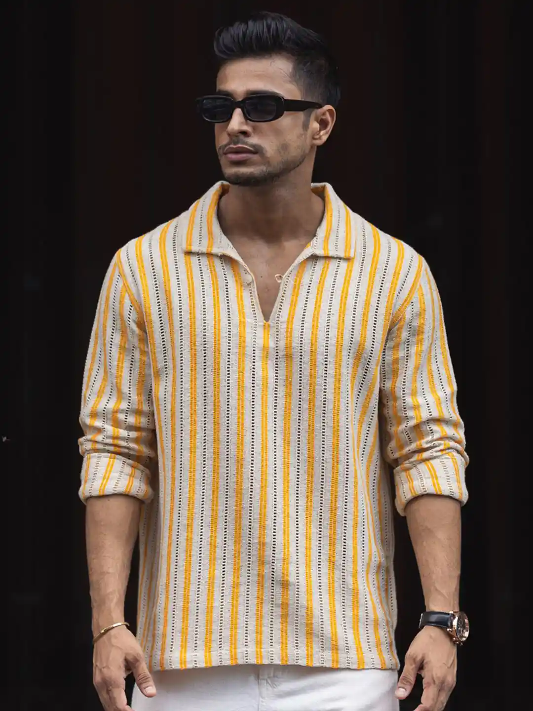 Buy Powerlook Men Spread Collar Vertical Striped Casual Shirt