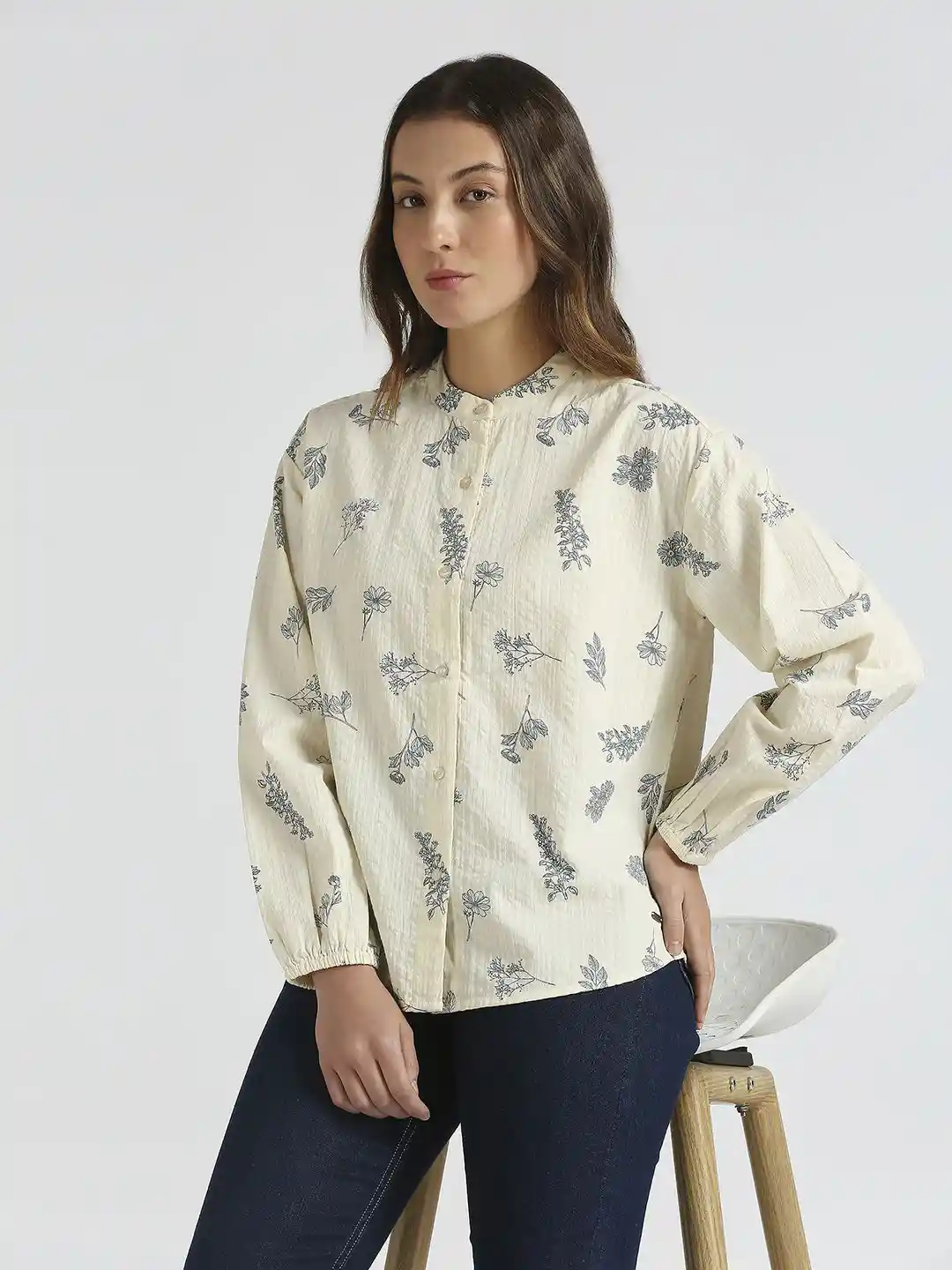 Buy Pepe Jeans Women Mock Collar Floral Printed Cotton Casual