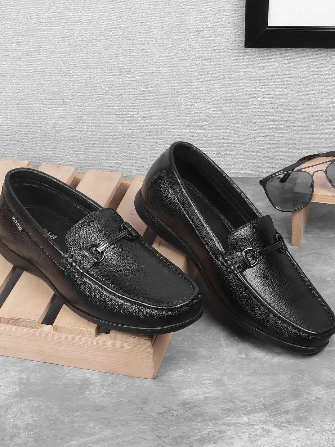 Buy Mochi Men Solid Leather Round Toe Formal Loafers Formal