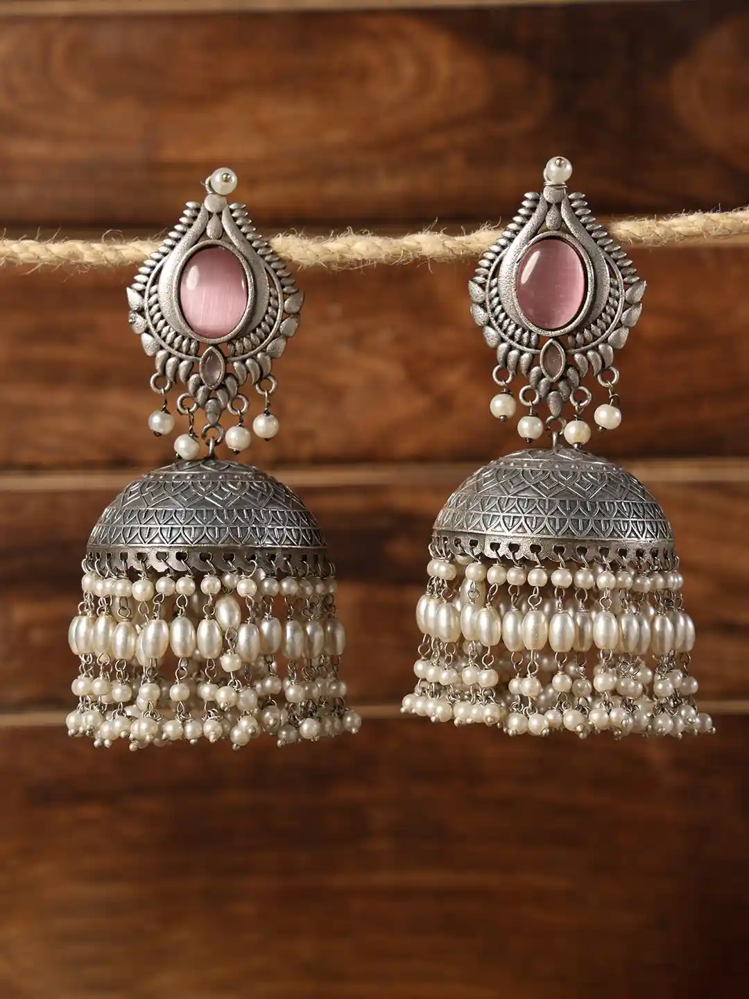 Buy VENI Silver-Plated Oxidised Stone Studded Beaded
