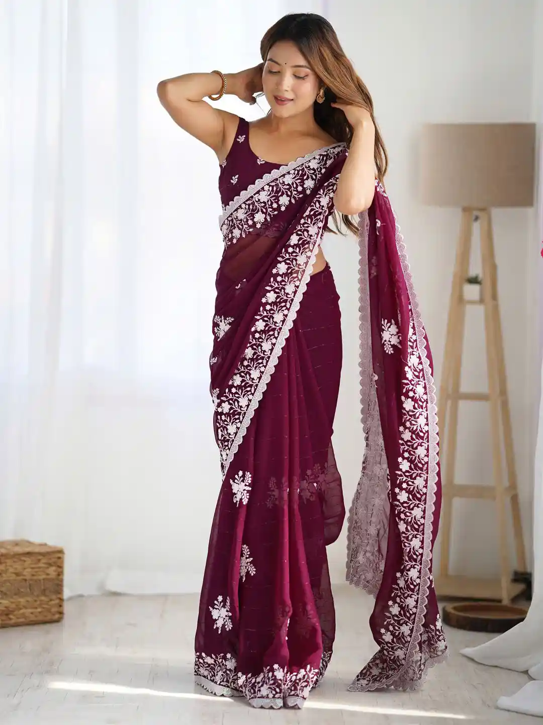 Buy Anouk Ethnic Motifs Embroidered Poly Georgette Saree with