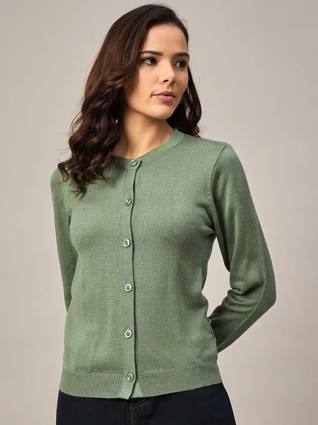 The Roadster Lifestyle Co Round Neck Front Open Sweater