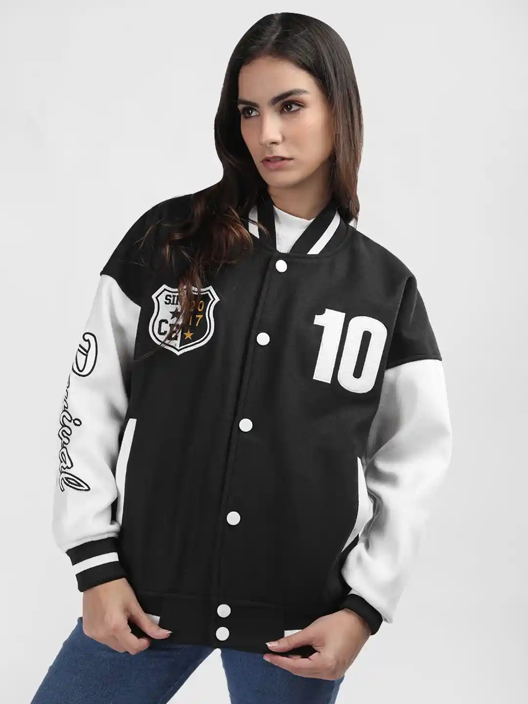 Buy CHKOKKO Women Colourblocked Running Varsity Jacket - Jackets
