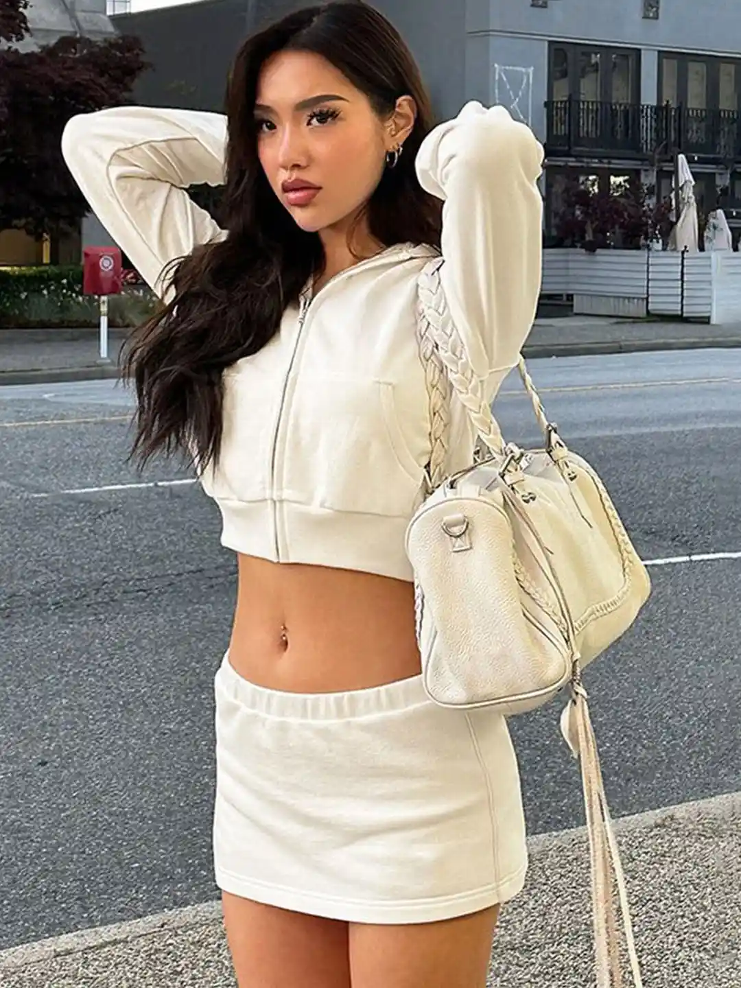 Bodycon Skirt White Skirt And Top Co Ord LULU SKY Crop Top Mini