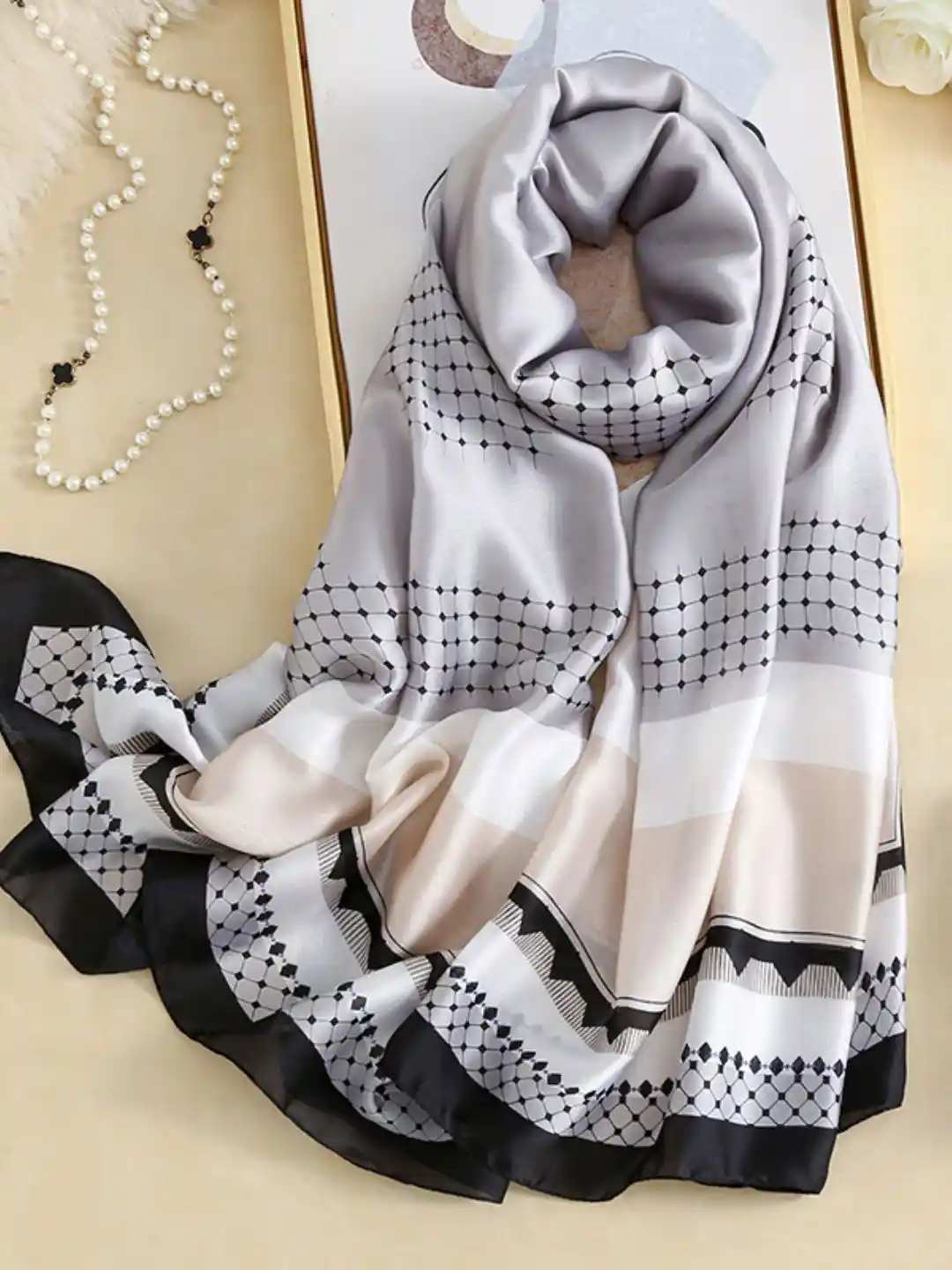 Buy CrossKulture Women Printed Satin Silk Scarf - Scarves for