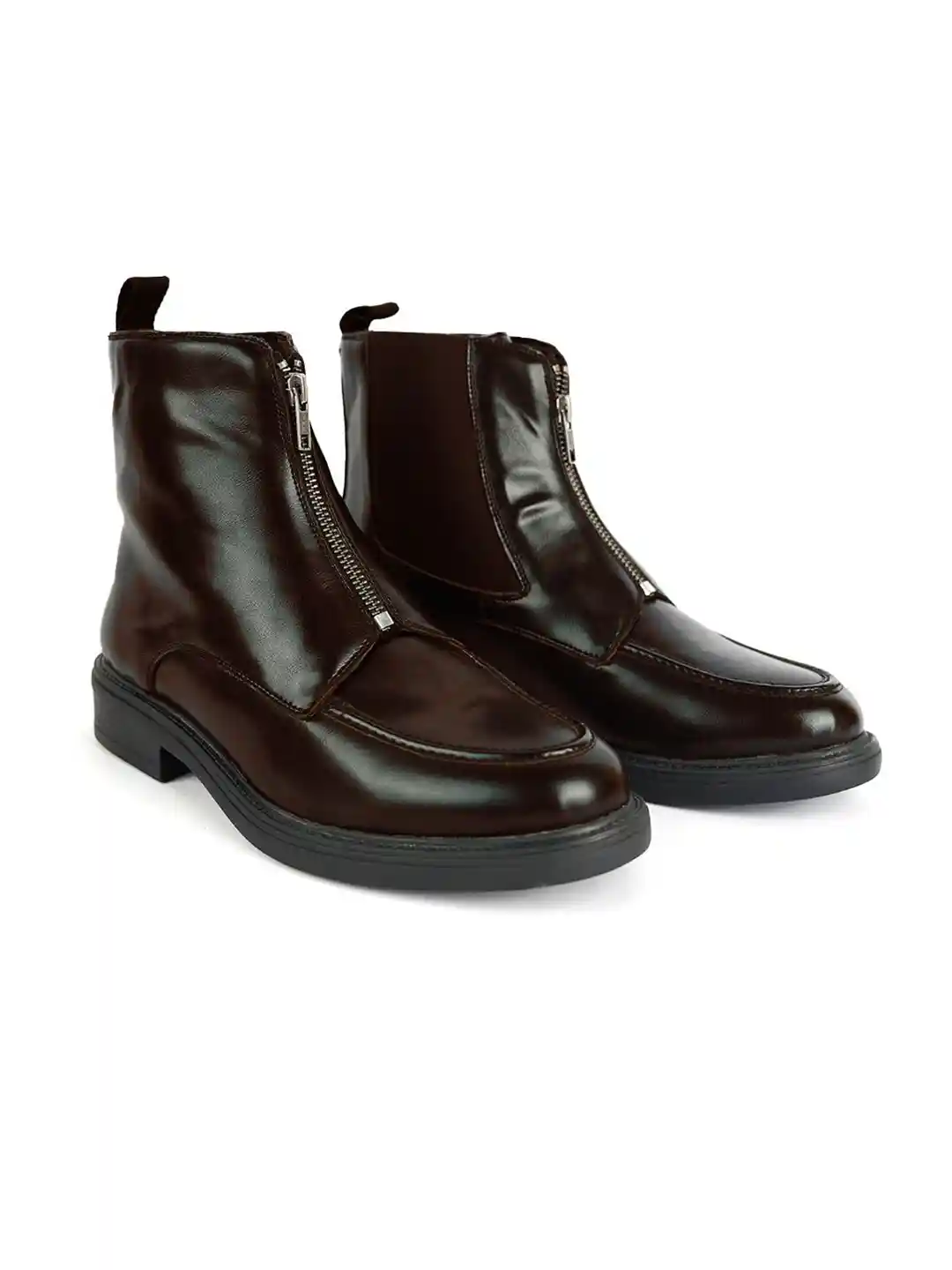 Front Zipper Boots Men MONKSTORY Men Block Heeled High-Top Zip-Up