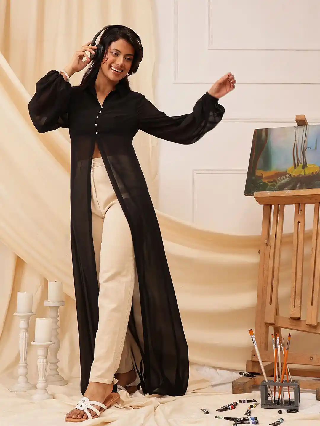 QUIERO Shirt Collar Longline Shrug