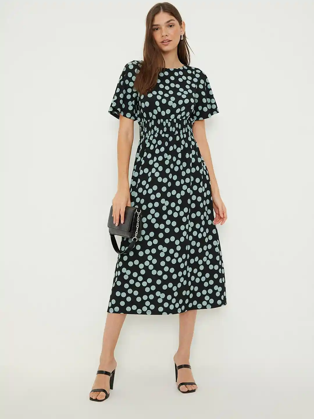 DOROTHY PERKINS Polka Print Textured Fit Flare Dress